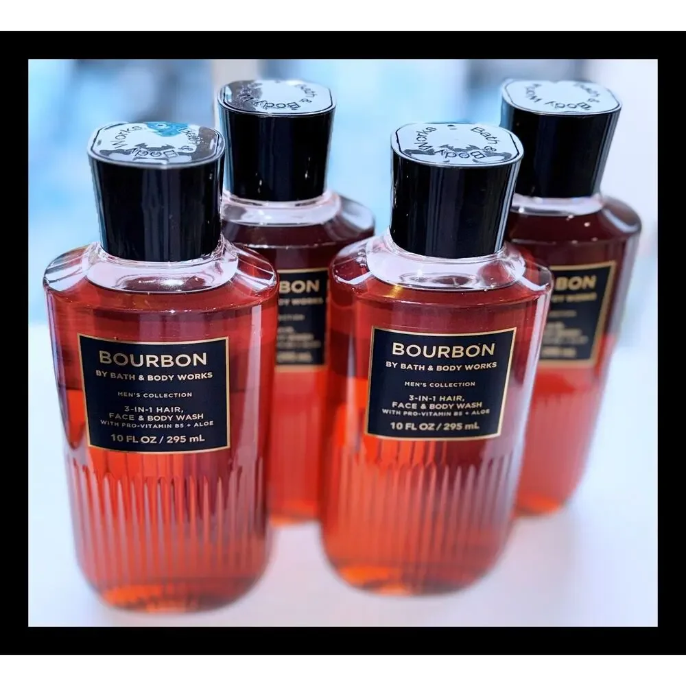 Bath & Body Works 10 fl oz BOURBON for Men 3-in-1 Hair Face Body Wash Gel x4